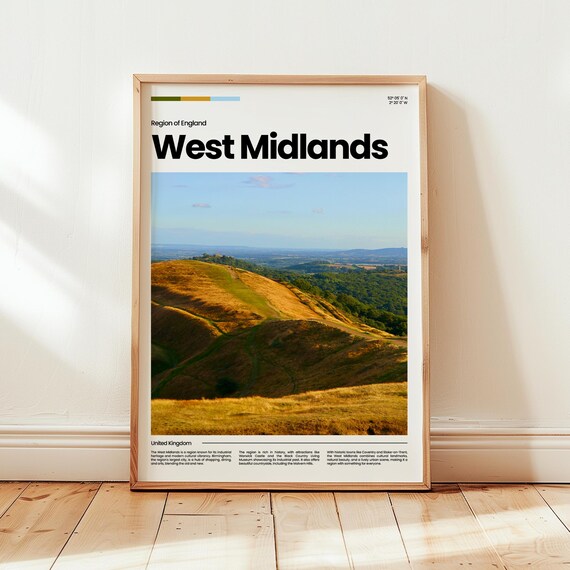 West Midlands England Golden Hills Countryside Scenic Travel Poster