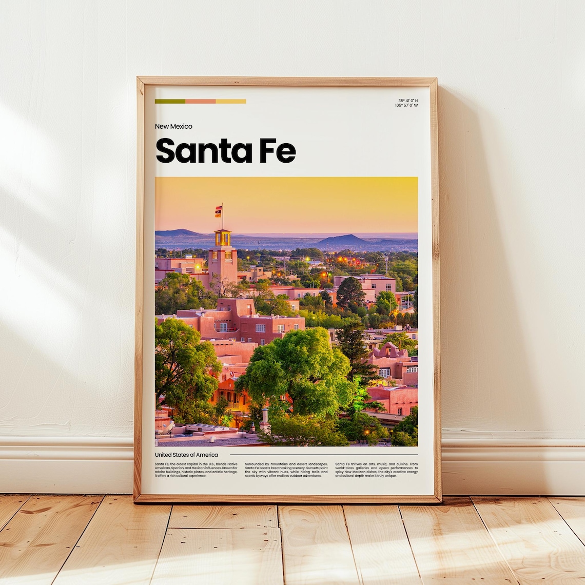 Santa Fe New Mexico Sunset Adobe Downtown Travel Poster Gift