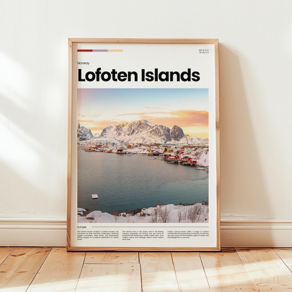 Lofoten Islands Norway Winter Snowy Fishing Village Travel Poster