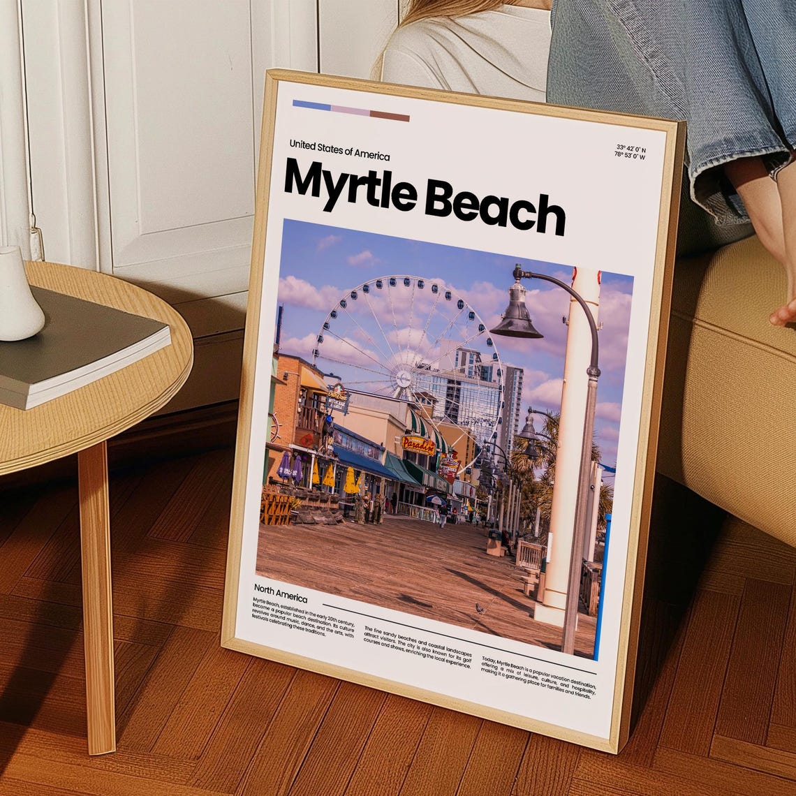 Myrtle Beach Boardwalk Ferris Wheel Ocean City Sunset View Poster - Image 3