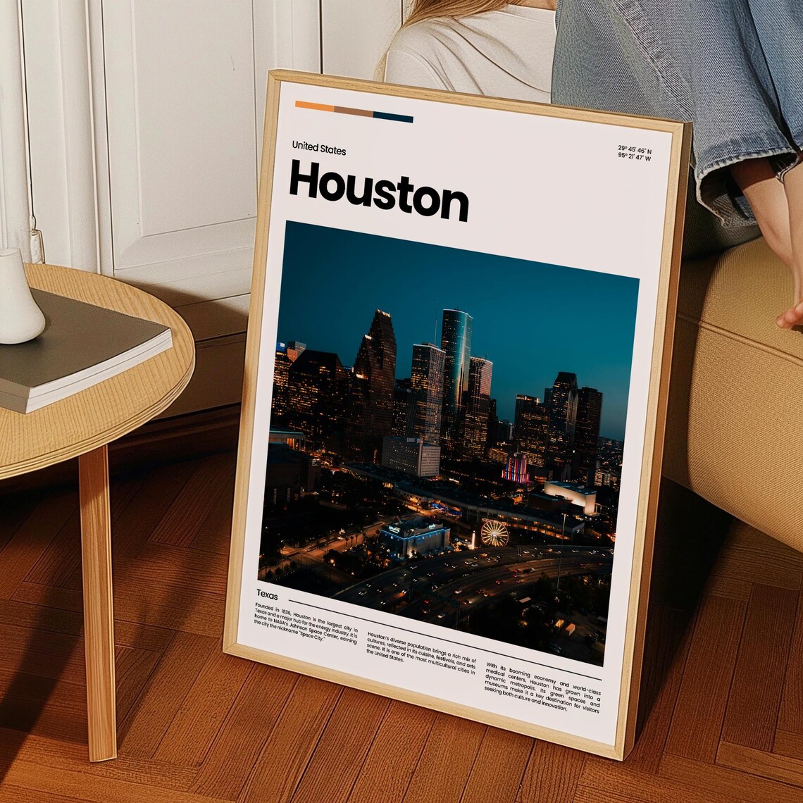 Houston Night Skyline City Lights Texas Modern Travel Poster - Image 3