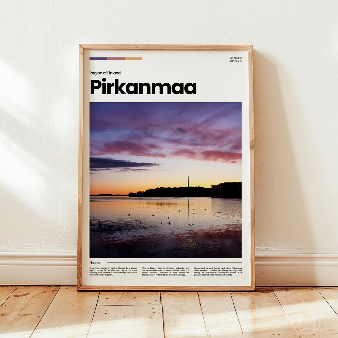 Pirkanmaa Finland Lake Sunset Modern Minimalist Travel Poster