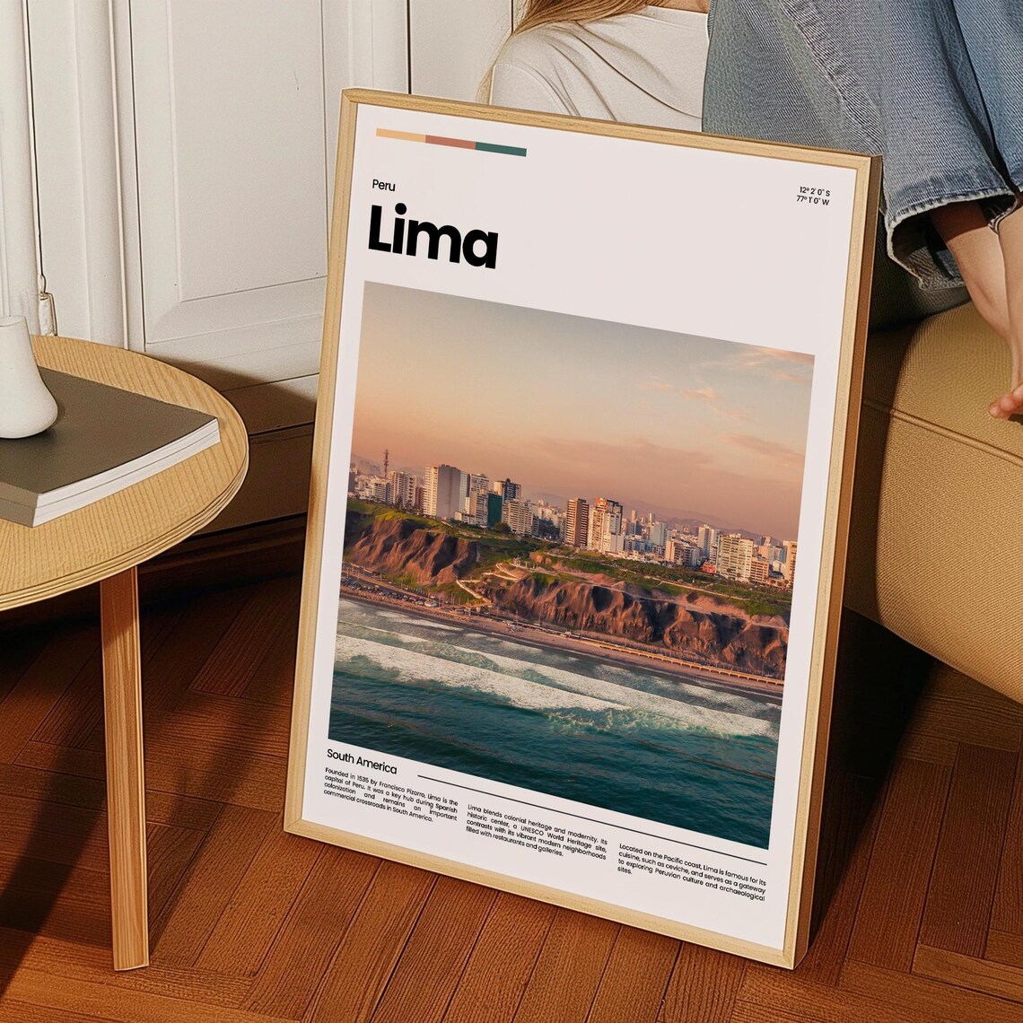 Lima Cliffside City Sunset Pacific Ocean Miraflores Peru Travel Poster - Image 3
