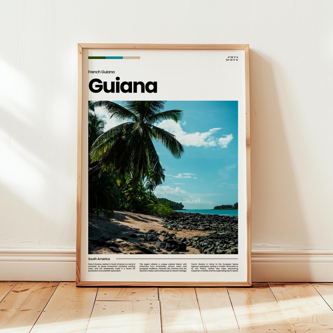 Guiana French Guiana Tropical Palm Beach Wild Coast Travel Poster