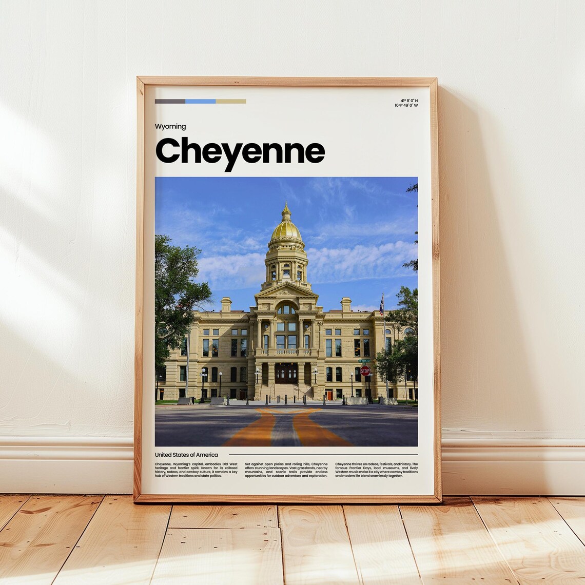 Cheyenne Wyoming Golden Dome Capitol Building Minimalist Travel Poster