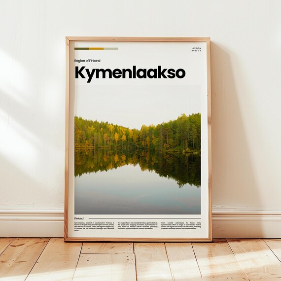 Kymenlaakso Finland Autumn Forest Mirror Lake Modern Travel Poster