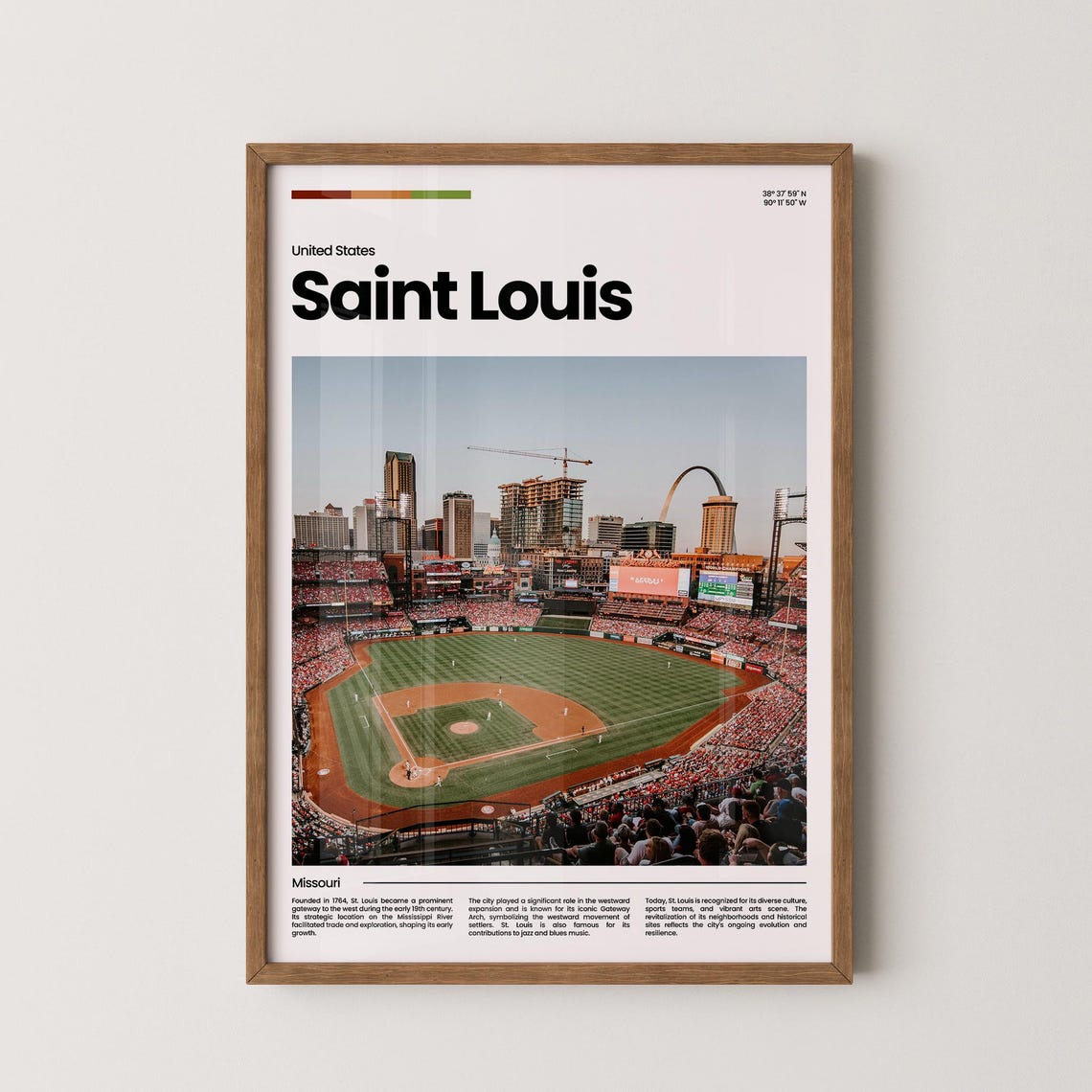 Saint Louis Busch Stadium Gateway Arch Baseball Travel Poster