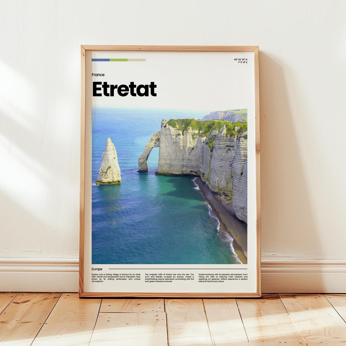 Etretat France White Chalk Cliffs Natural Arch Coastal Travel Poster