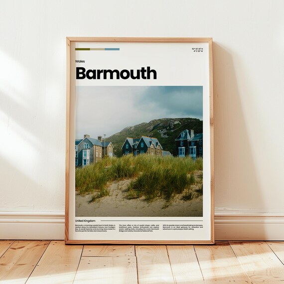 Barmouth Wales Coastal Seaside Beach Town Cottages UK Travel Poster