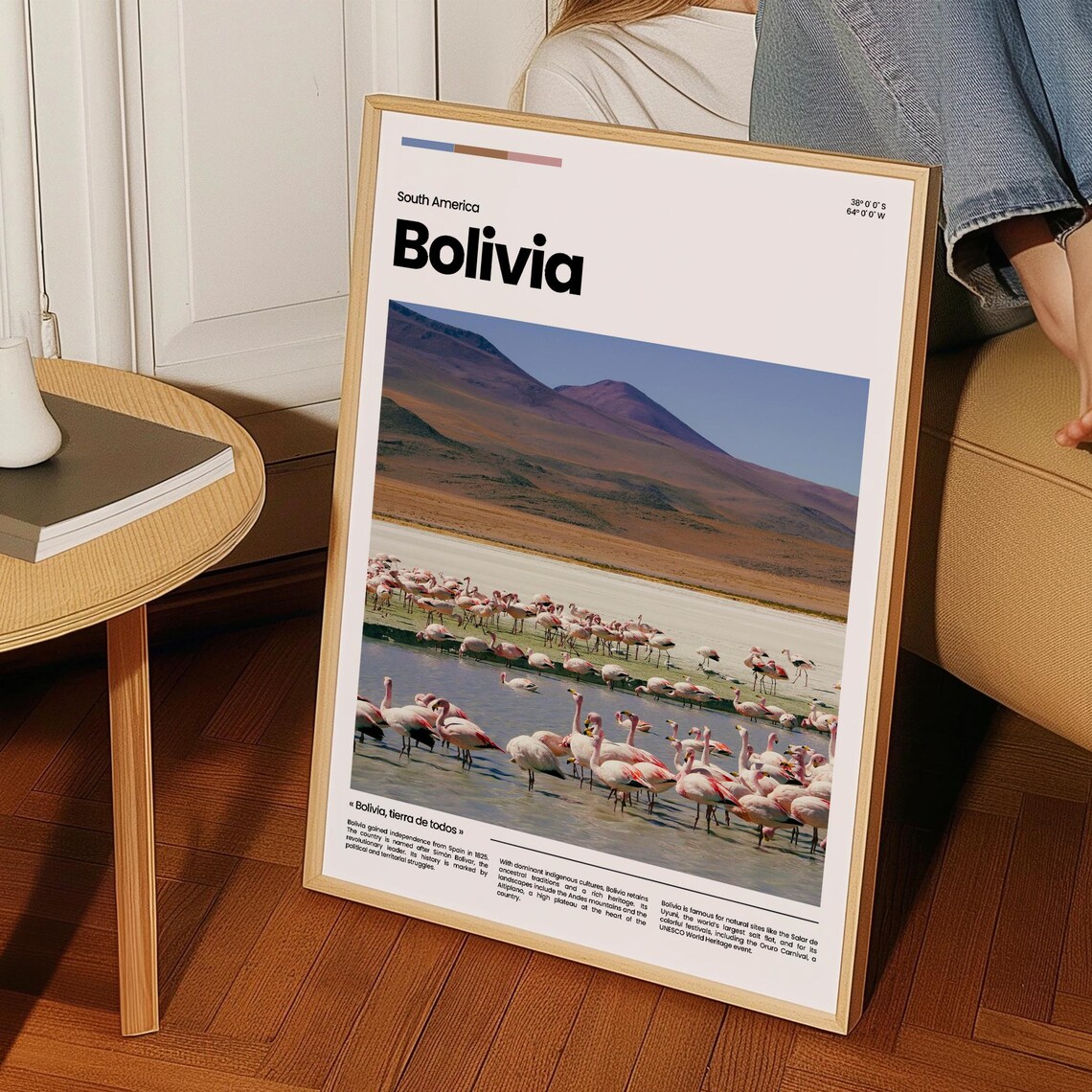 Bolivia Andean Lagoon Pink Flamingos Mountain Backdrop Scenic Poster - Image 3