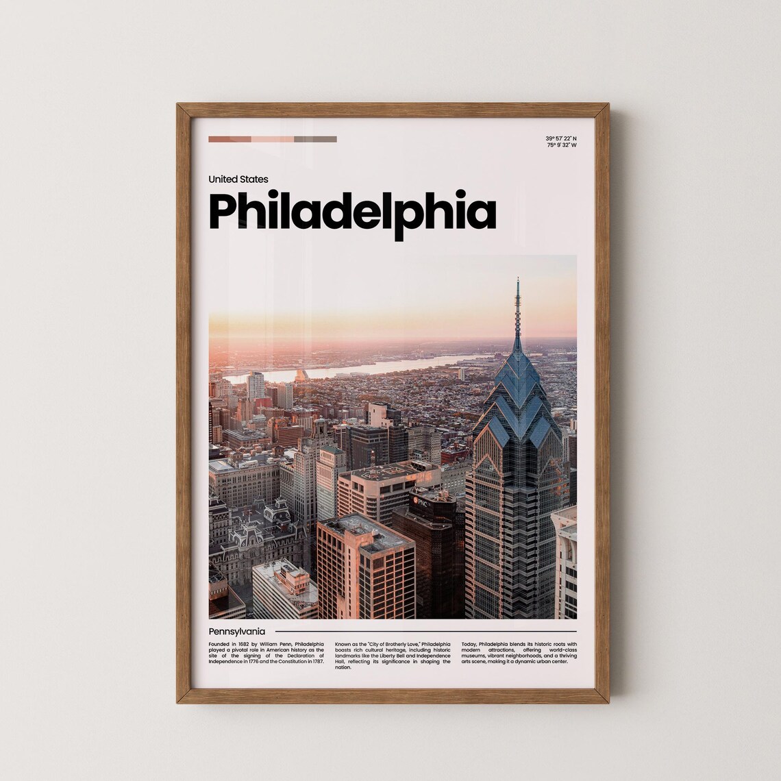 Philadelphia Sunset Skyline Pennsylvania Historic Travel Poster