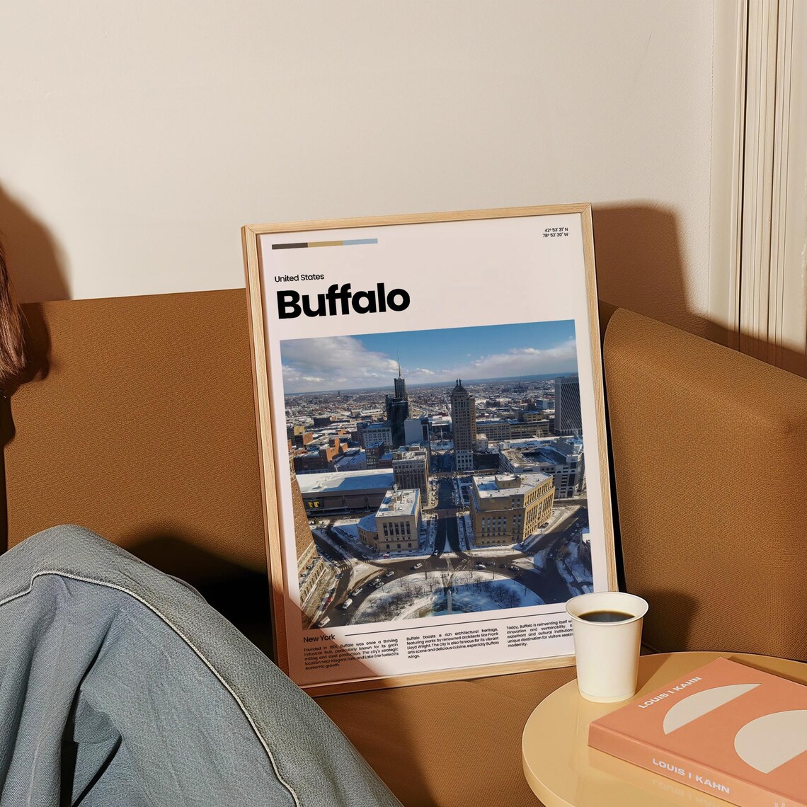 Buffalo Winter Snowy Downtown New York City Aerial Travel Poster - Image 4