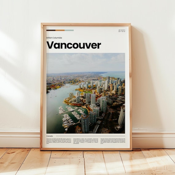 Vancouver Canada Harbor Skyline Aerial View Minimalist Travel Poster