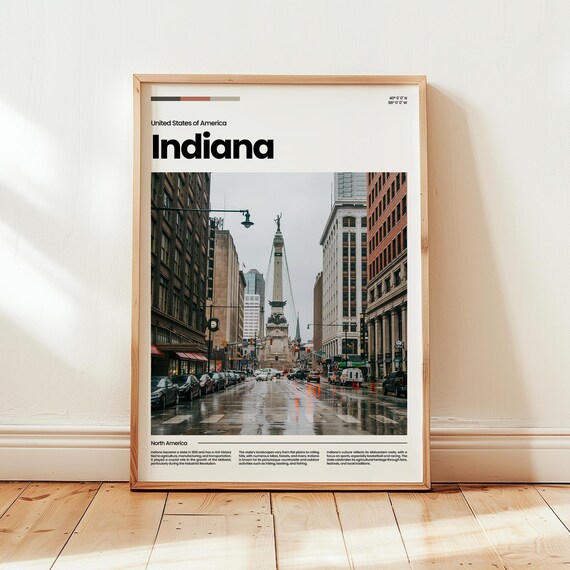 Indiana Indianapolis Downtown Monument Street Scene Travel Poster
