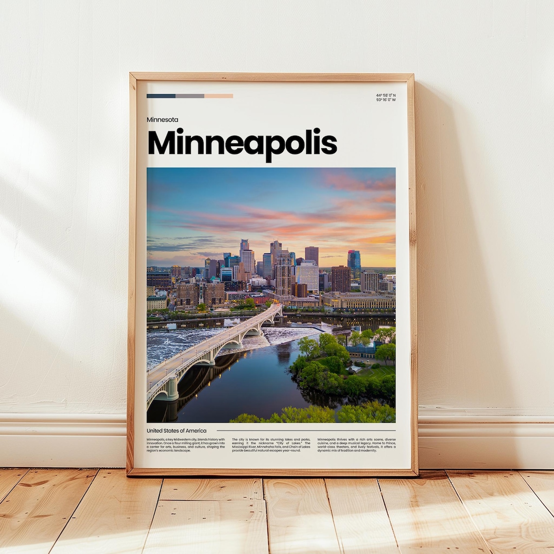 Minneapolis Minnesota River Bridge Skyline Sunset City Travel Poster
