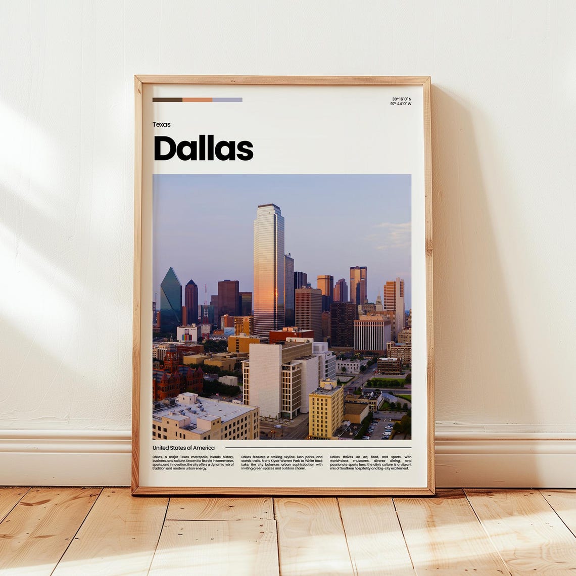 Dallas Texas Skyline Poster Golden Hour Downtown Cityscape Photo