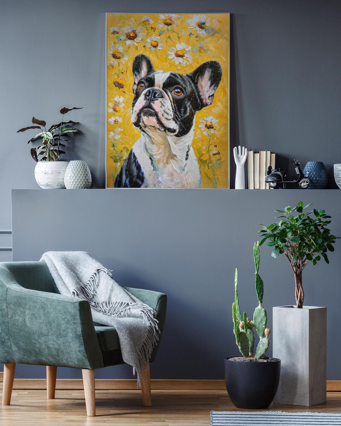 French Bulldog Floral Dog Portrait, Cute Pet Decor - Image 3