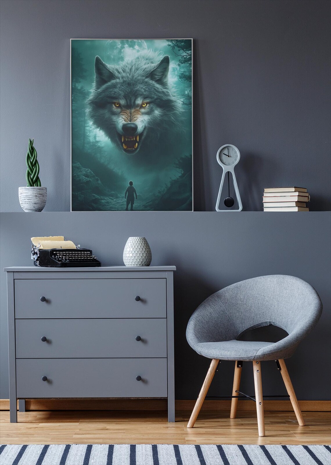 Wolf Poster, Full Moon Dark Forest Fantasy Art - Image 3
