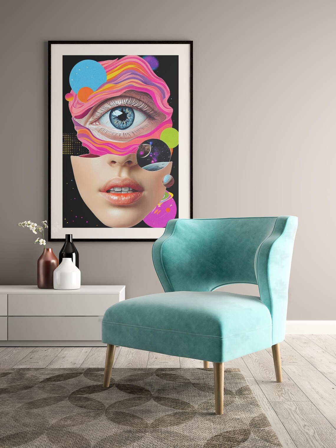 Surreal Pop Art Woman's Face, Psychedelic Collage - Image 3