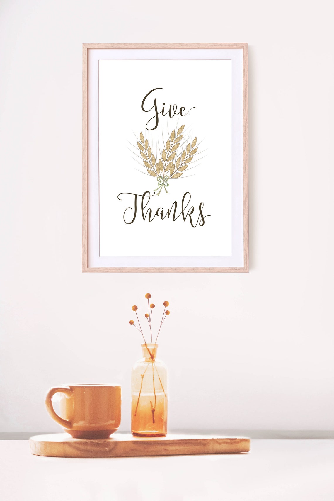 Give Thanks Golden Wheat Sheaf Farmhouse Fall Harvest Poster - Image 3
