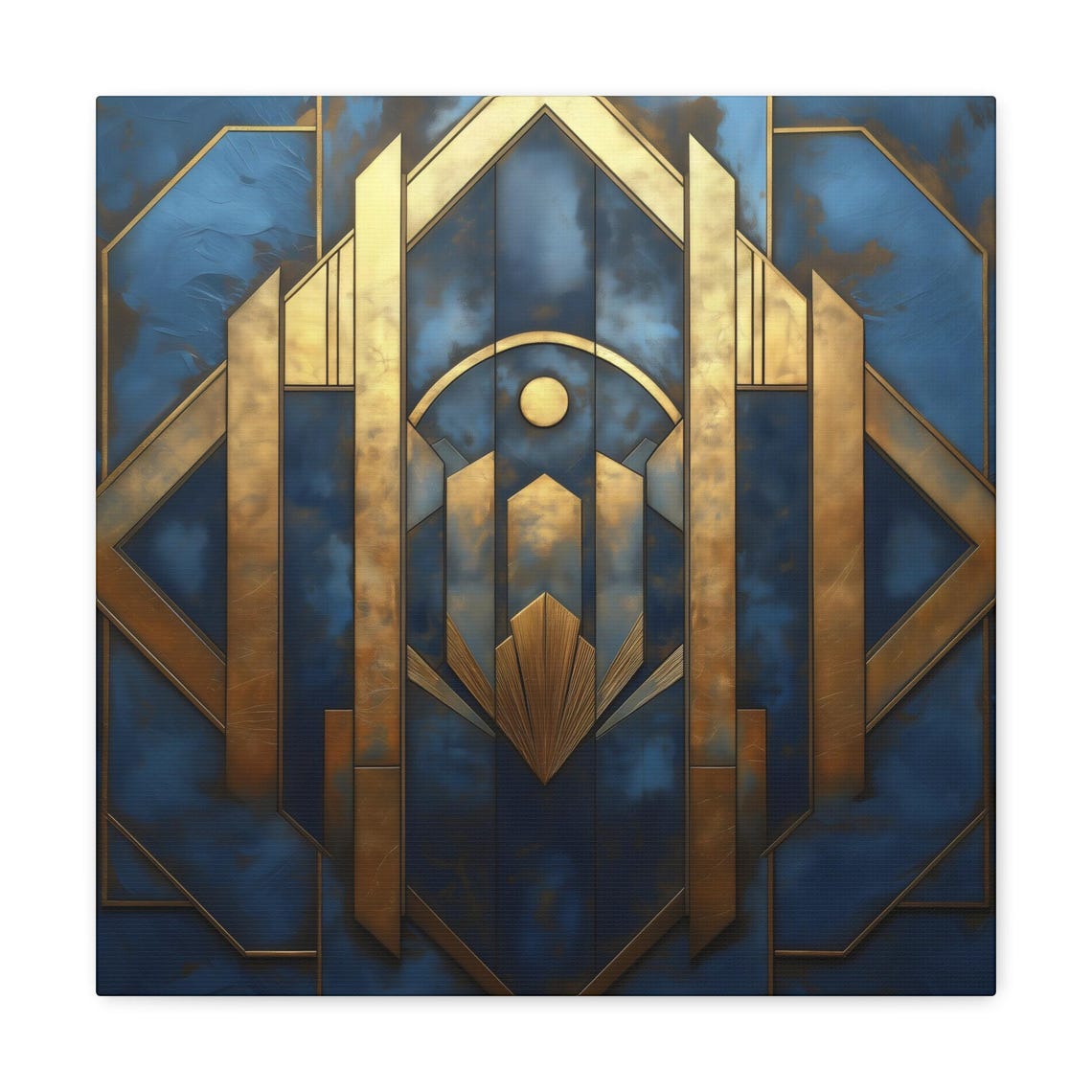 Art Deco Blue Gold Columns Skyscraper 1920s Architectural Wall Print - Image 2