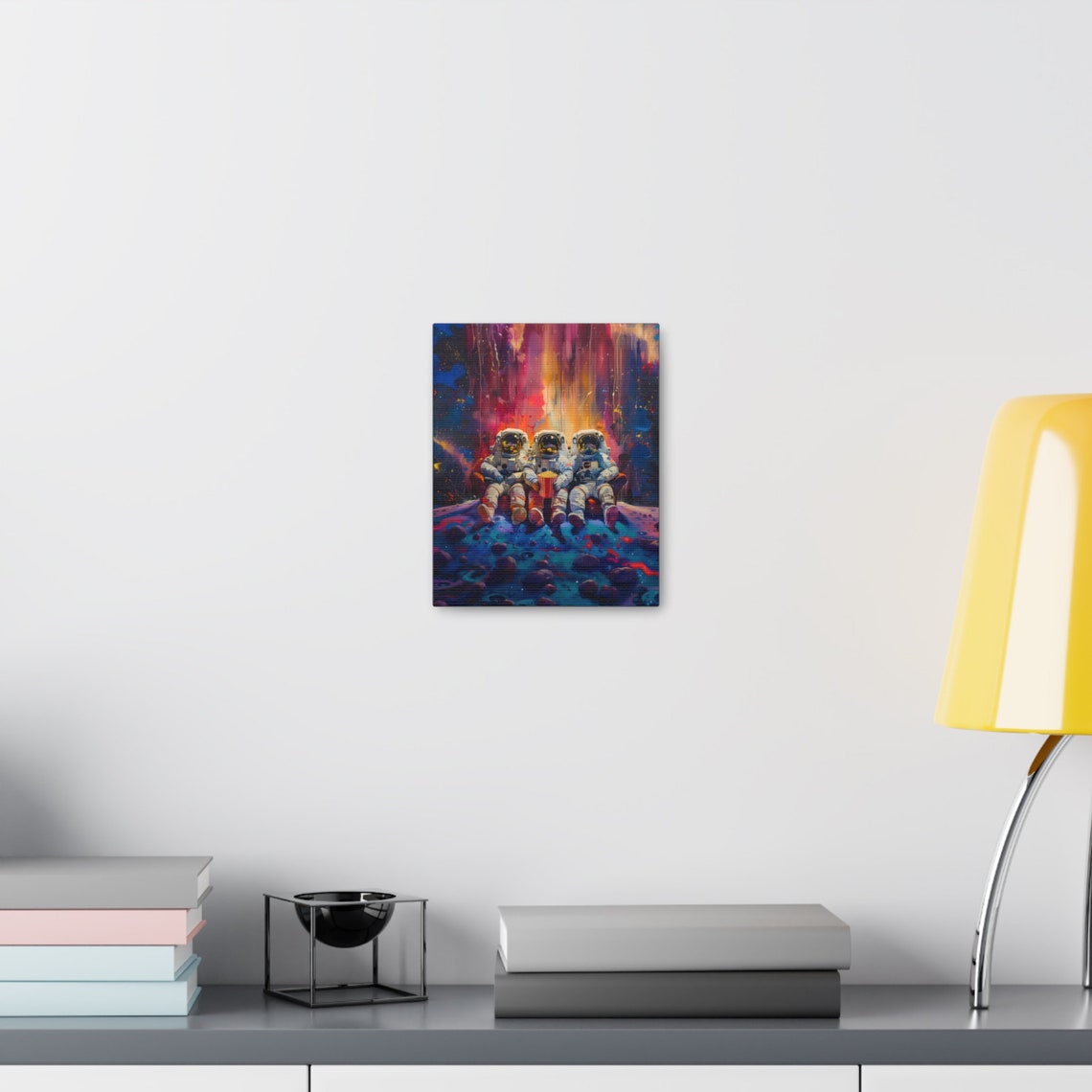Astronauts Movie Night Under Vibrant Nebula Starscape Poster - Image 2