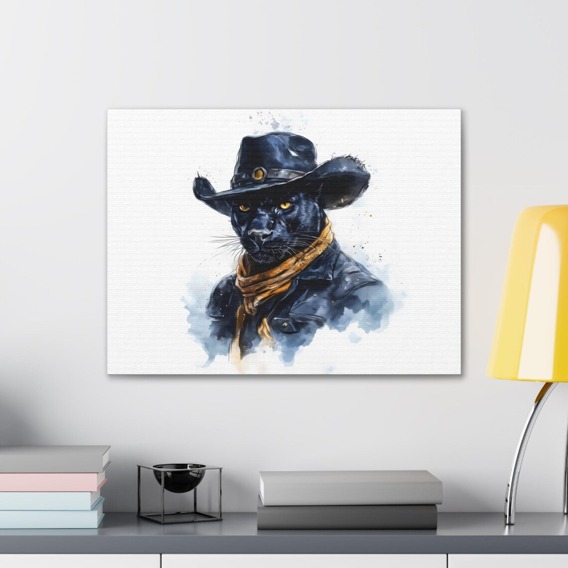 Fierce Watercolor Panther in Cowboy Hat Western Portrait Poster - Image 2