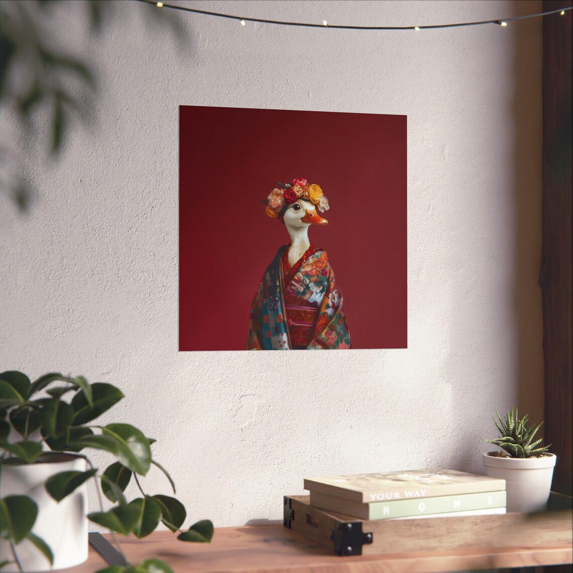 Posing Duck Floral Kimono Flower Crown Red Wildlife Wall Art