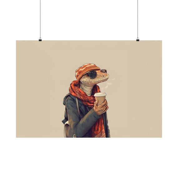 Hipster Coffee Snake Maximalist Eclectic Victorian Poster Print Bold Altered Party Animal Portrait Fantasy Colorful Renaissance Rustic