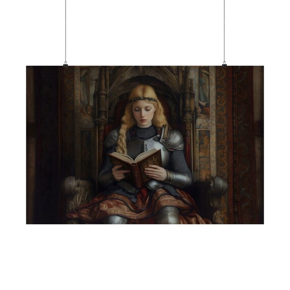 Warrior Maiden Reading On A Carved Throne Dark Fantasy Wall Art