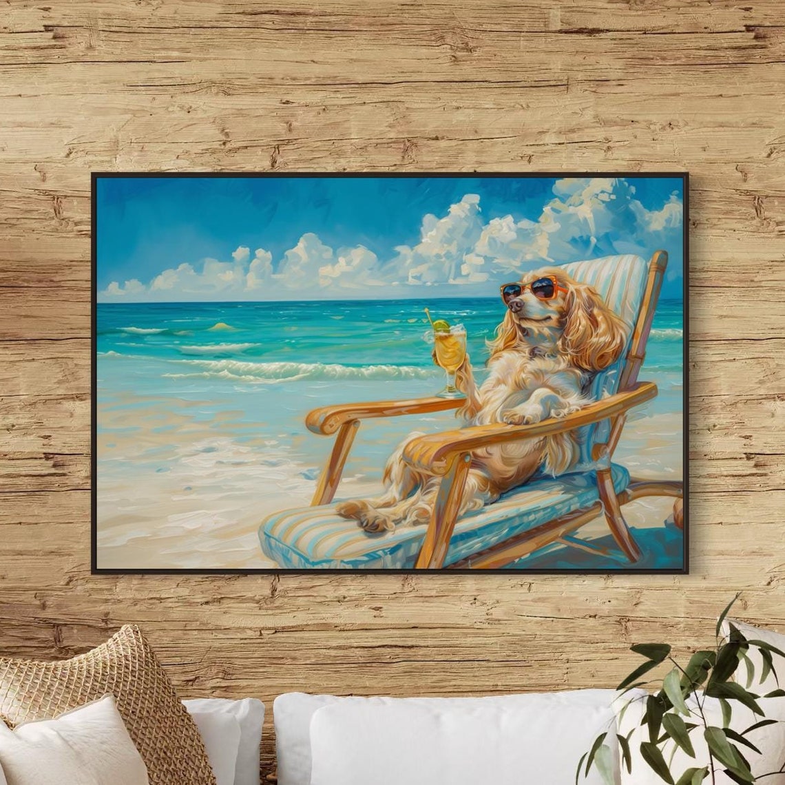 Relaxed Cocker Spaniel Lounging in Beach Chair with Cocktail Poster - Image 4