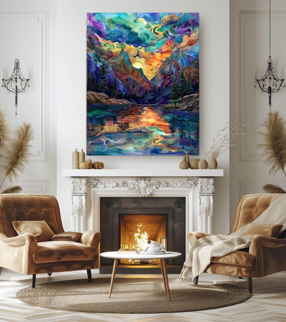Stunning Ethereal Landscape Art Majestic Mountains Artwork Enchanting Nature Painting Dreamy Mountain Serene Captivating Decor