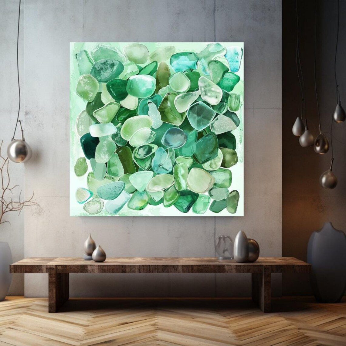 Seaglass Coastal Wall Art, Ocean Watercolor Print