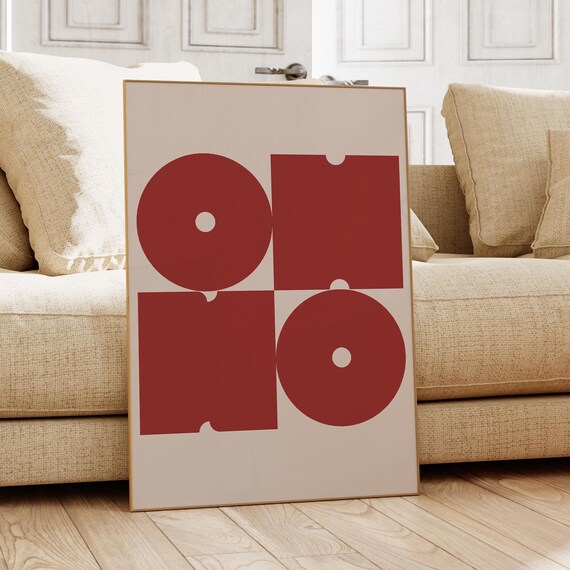 Dark Red Modern Bauhaus Geometric Abstract Shape Poster Artwork