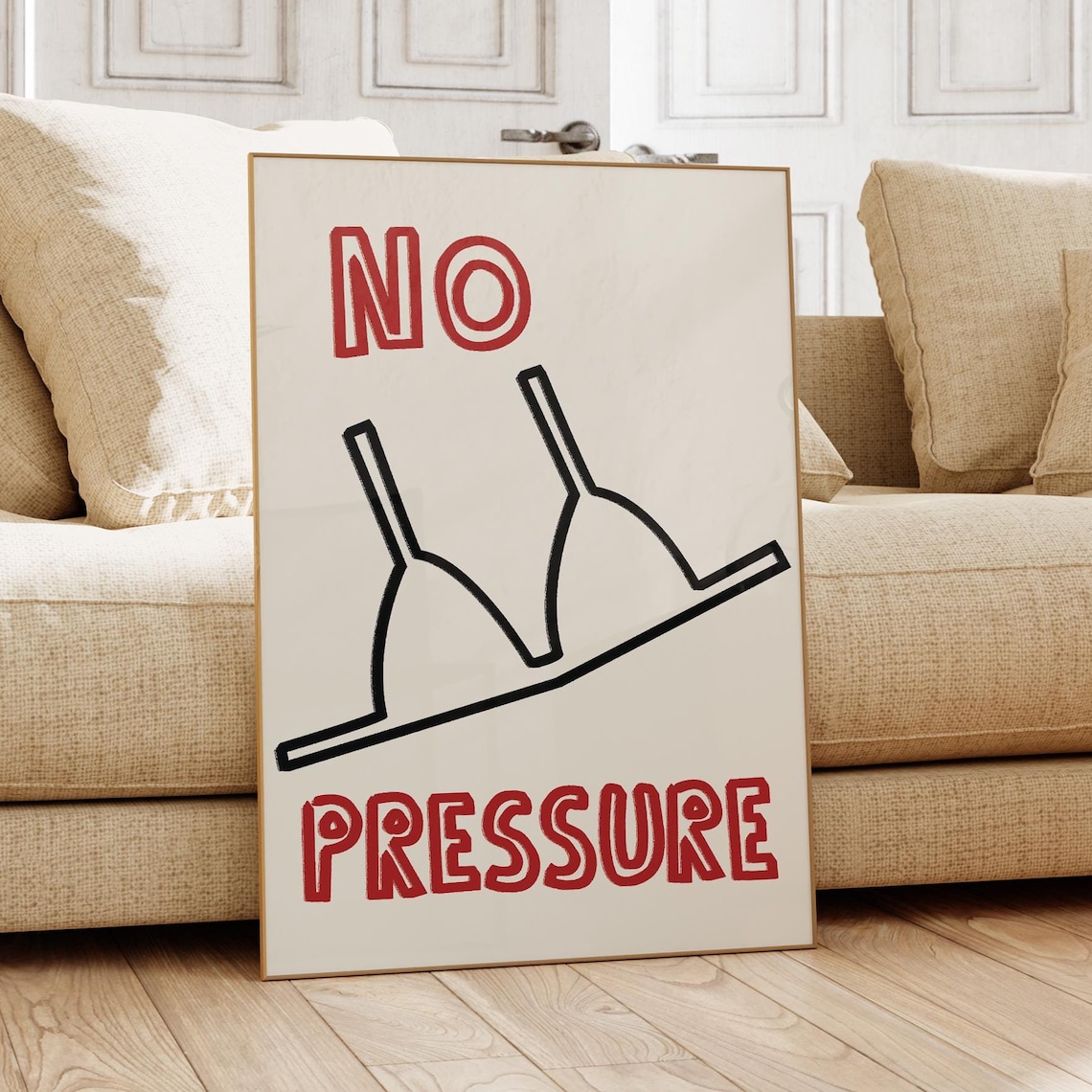No Pressure Funny Plunger Seesaw Minimal Line Drawing Art Poster