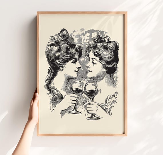 Retro Women Wine Art Print Funny Kitchen Bar Decor
