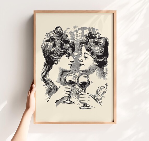 Retro Women Wine Toast Vintage Engraving Funny Kitchen Bar Decor Poster