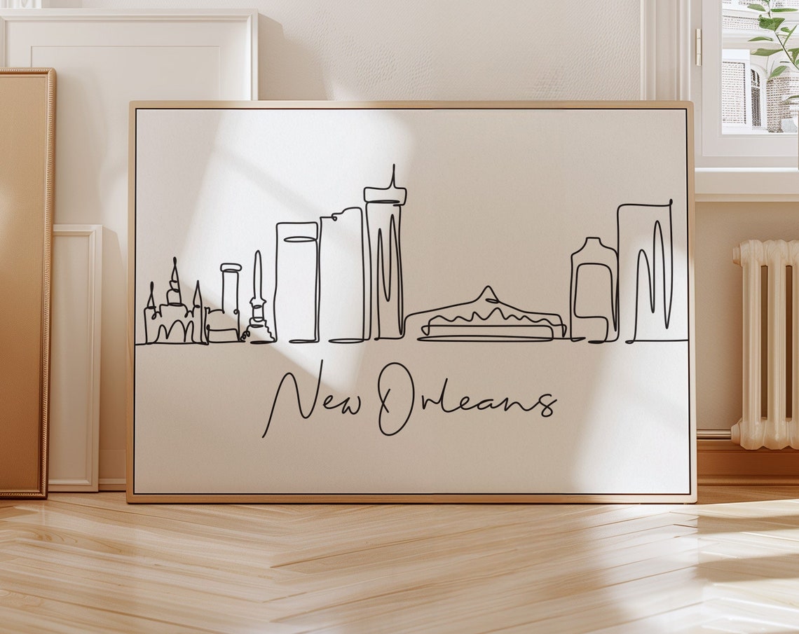 New Orleans Skyline One Line Art Horizontal Cityscape Sketch Poster