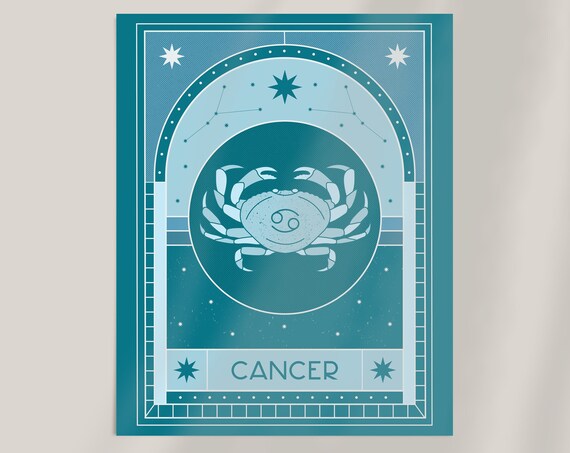 Cancer Zodiac Star Sign Crab Constellation Celestial Blue Poster