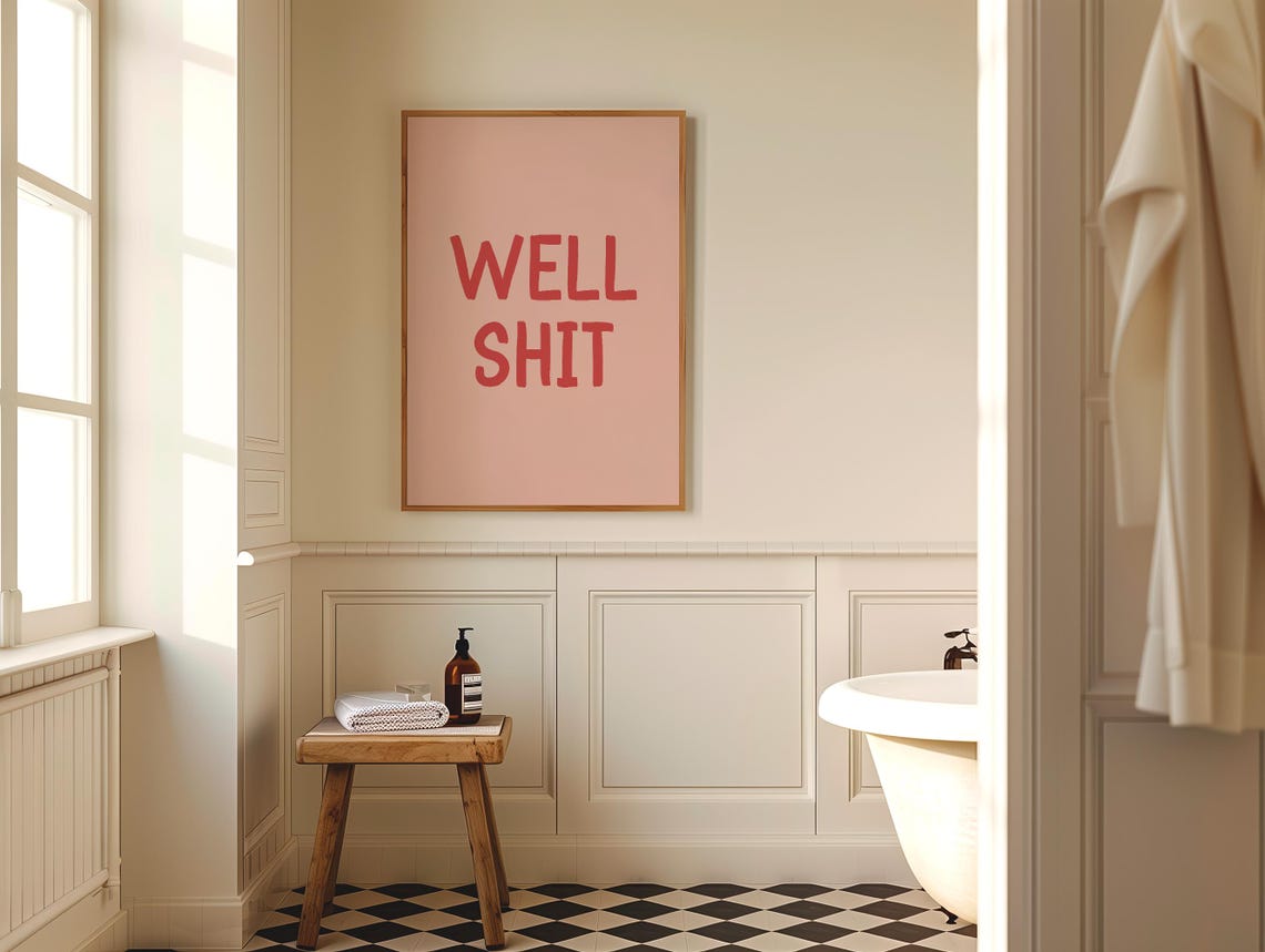 Well Shit Funny Pink Swear Quote Retro Minimalist Bathroom Poster - Image 2