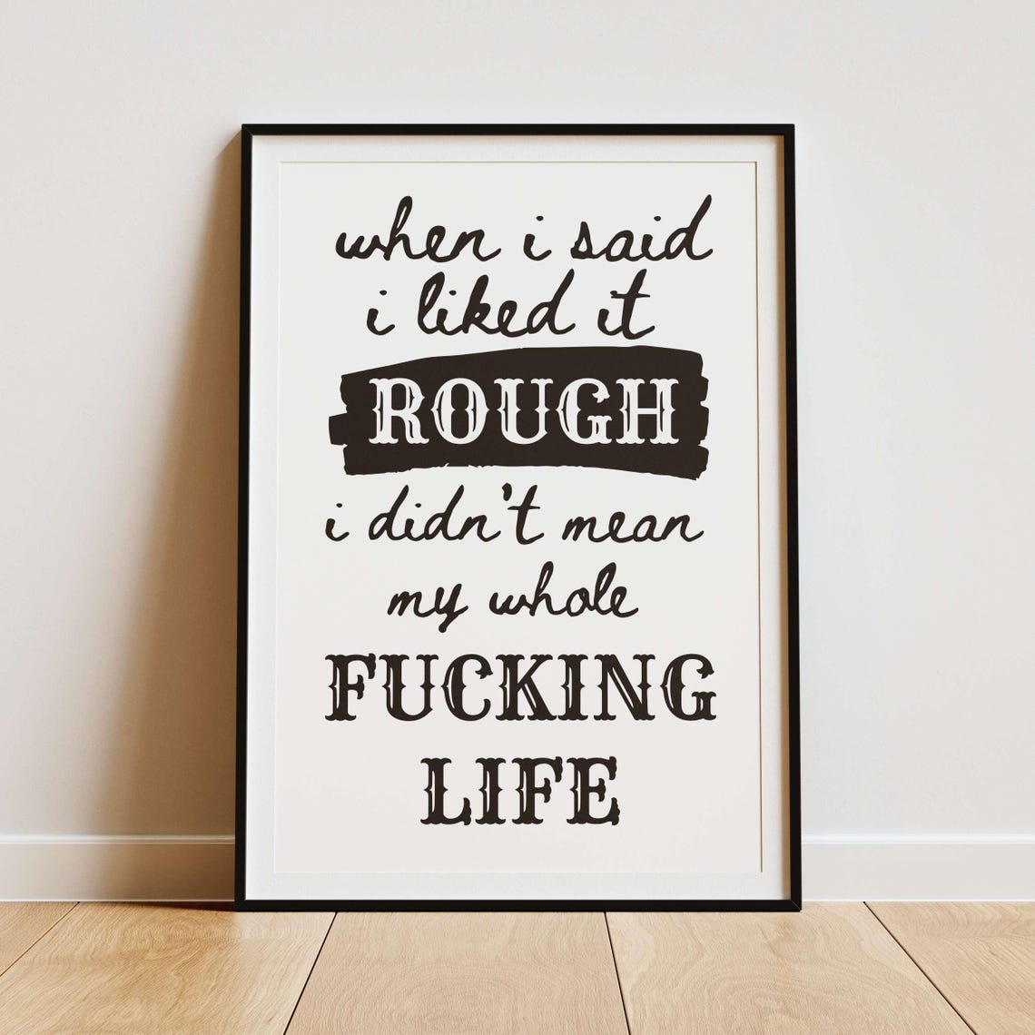 When I Said I Liked It Rough Red on Pink Sweary Quote Poster - Image 2