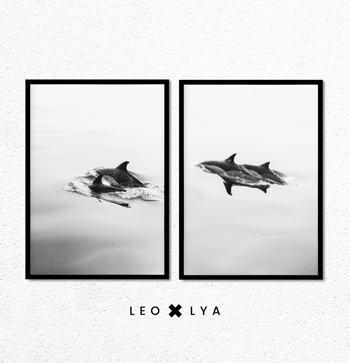 Two Dolphins Leaping Black and White Ocean Photo Poster for Sea Lovers - Image 3