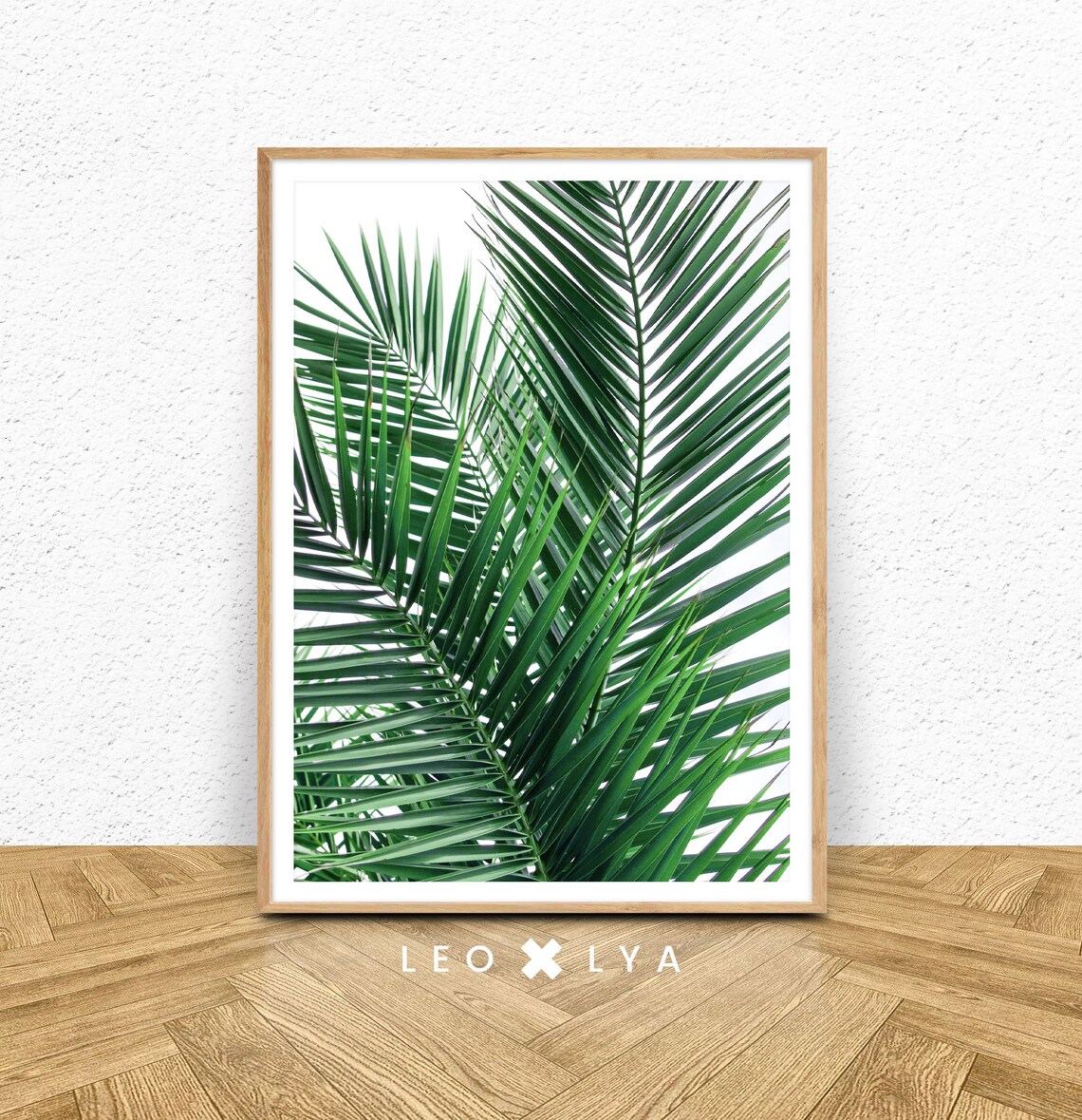 Green Palm Leaves White Background Tropical Botanical Photo Wall Art