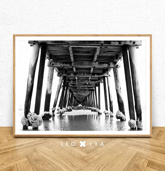 Wooden Pier Underneath Black And White Ocean Photography Coastal Wall Art