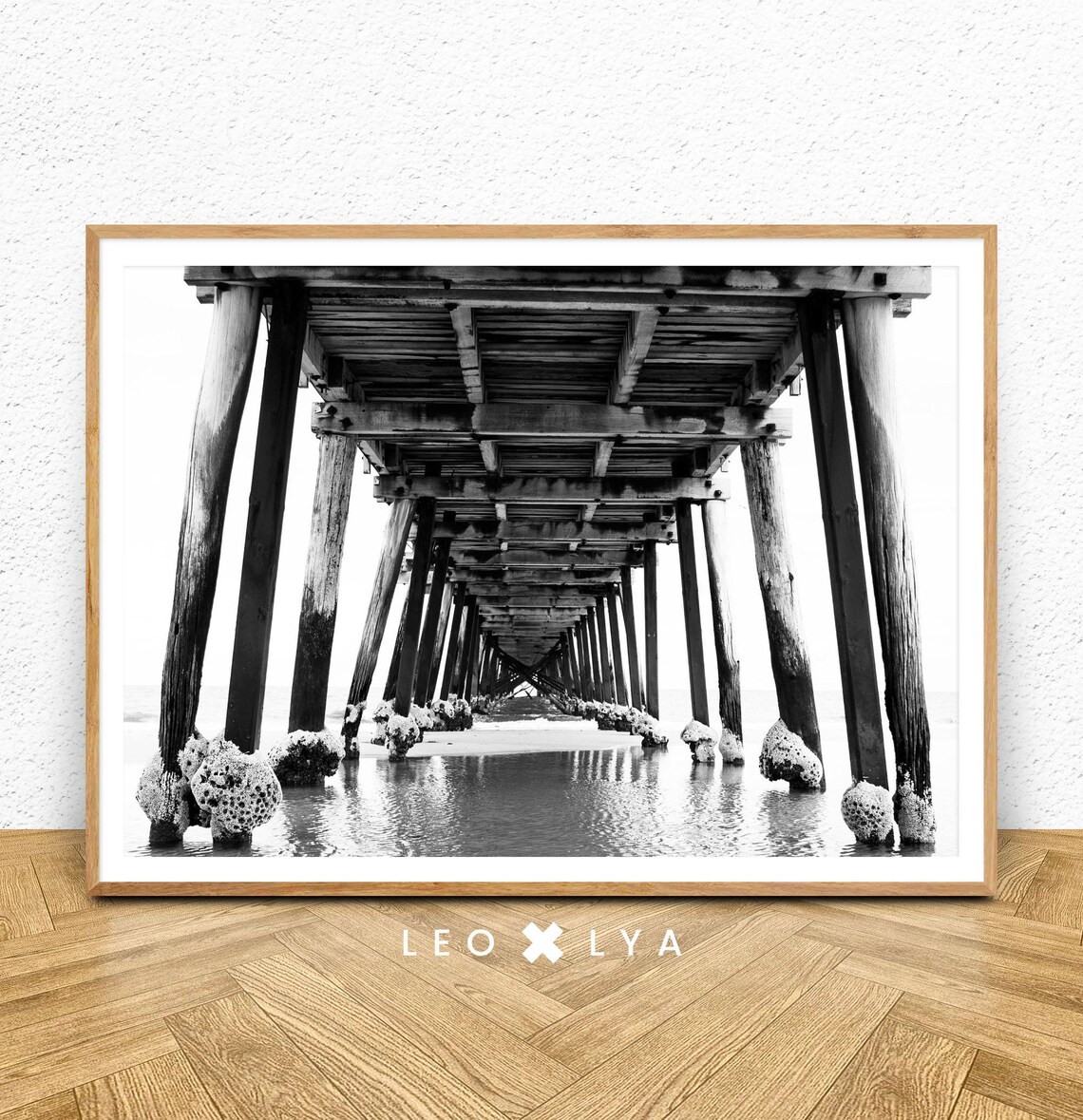 Wooden Pier Underneath Black And White Ocean Photography Coastal Wall Art