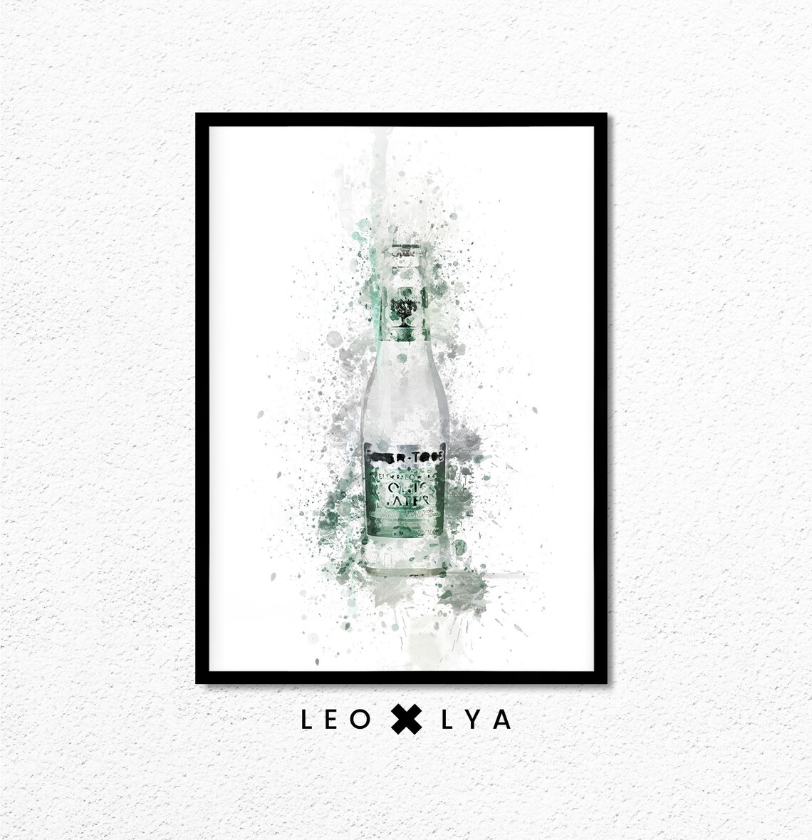 Tonic Water Bottle Watercolor Splatter Art Kitchen Bar Poster