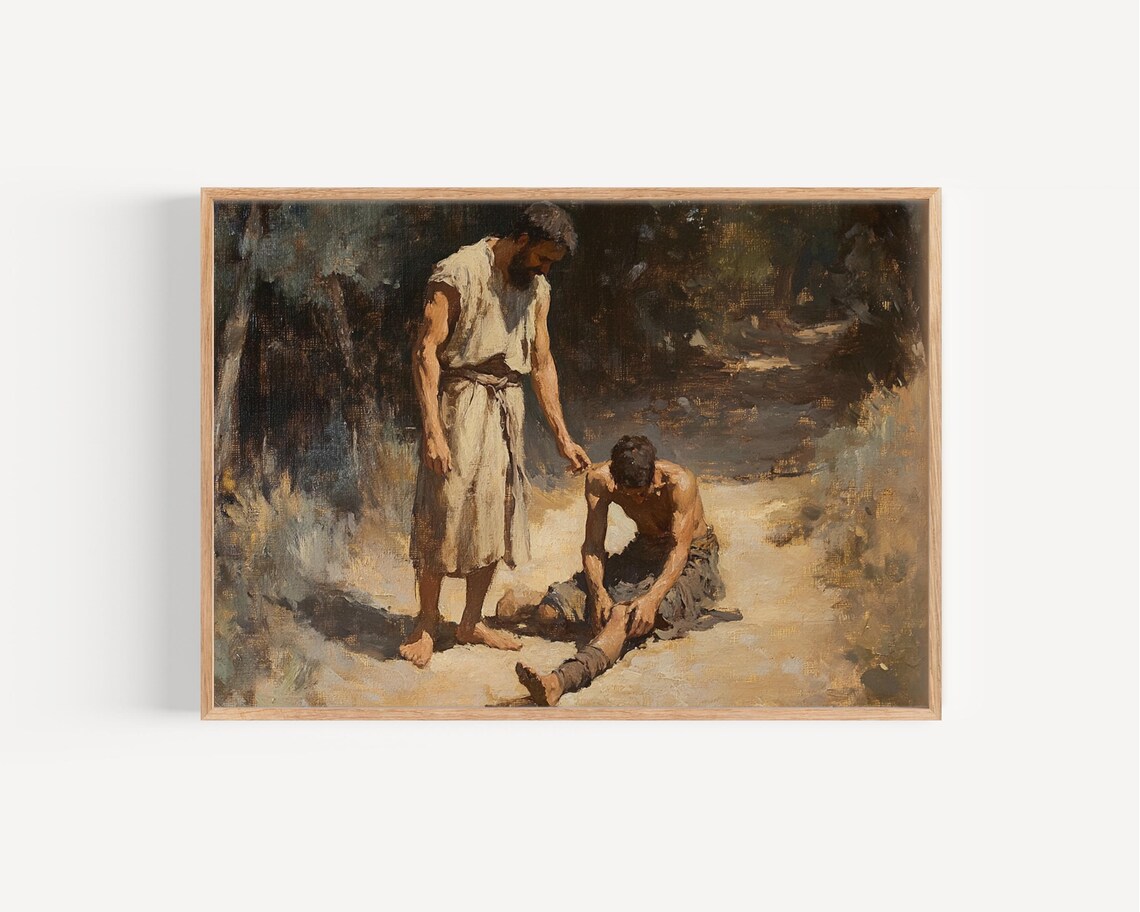 Good Samaritan Vintage Oil Painting Biblical Scene Faith Poster