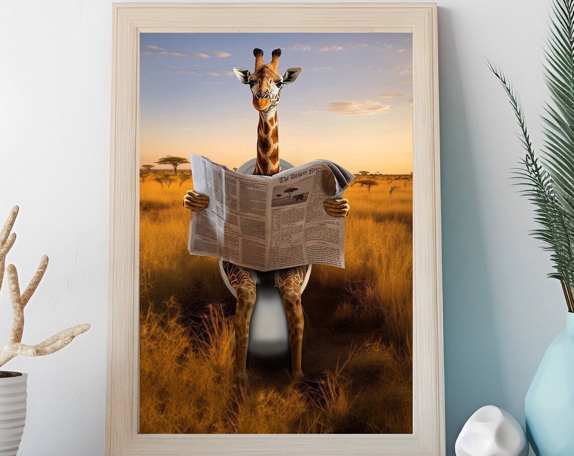 Giraffe Print, Funny Animal Bathroom Poster