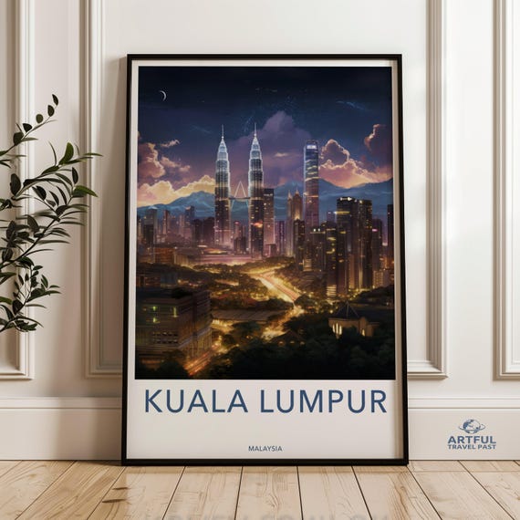 Kuala Lumpur Malaysia Skyline Art Cityscape Print Modern Wall Decor Night City Downtown Artwork