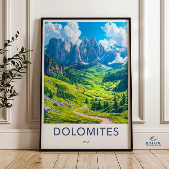 Dolomites Italy Wall Art Mountain Landscape Print Scenic Italian Alps Hiking Trail Artwork Nature Photography Travel Poster Home Decor